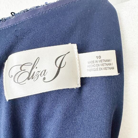 Eliza J. Navy Blue Sequin V Neck Fitted Sheath Midi Dress Women’s Size 10 NEW - Picture 7 of 13